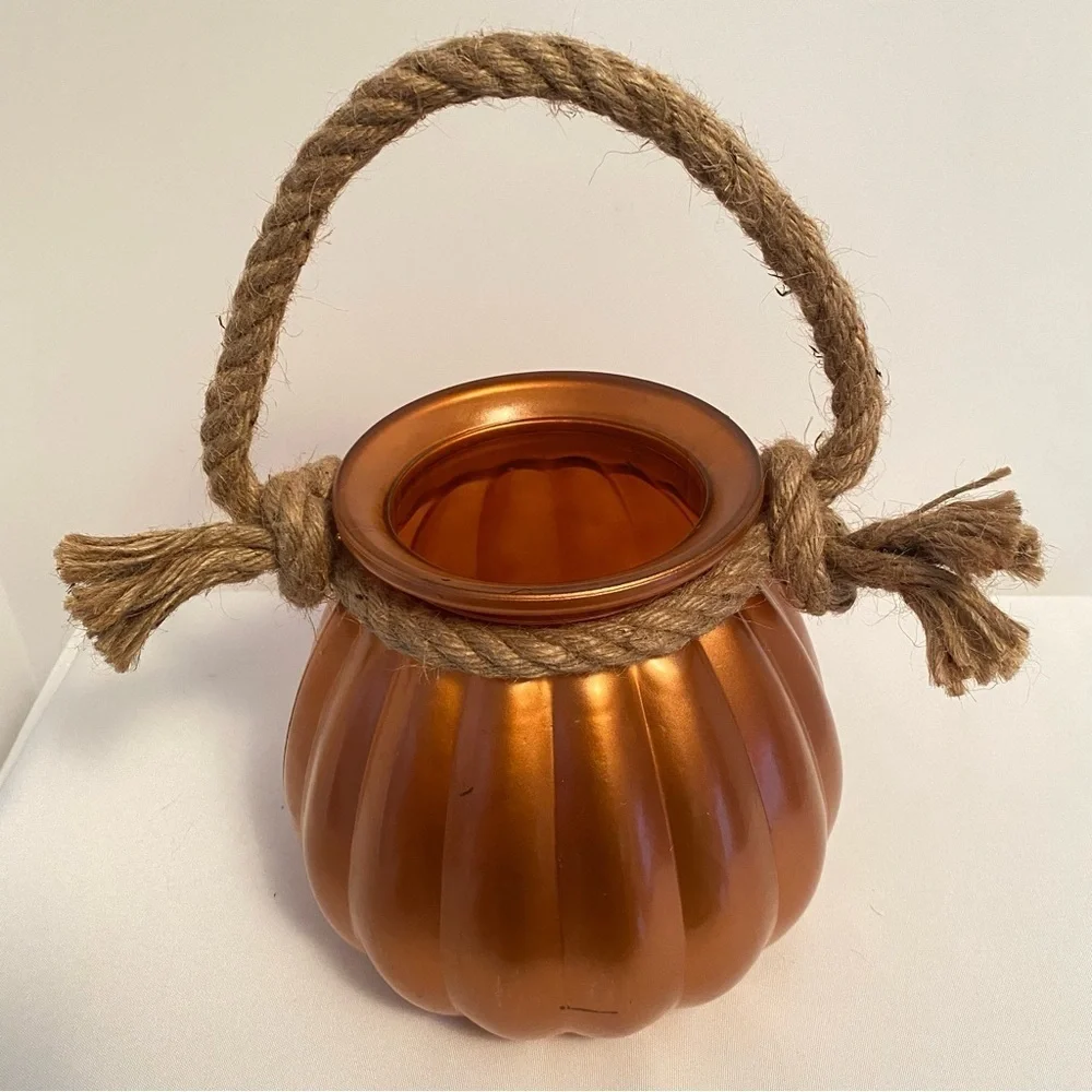 Metallic Orange Pumpkin Rope Handle Vase